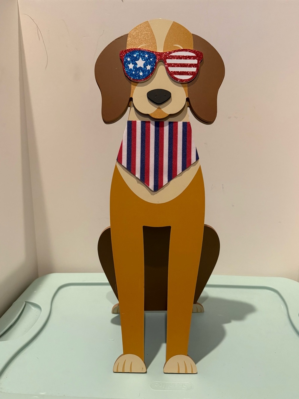 Patriotic Beagle Dog Décor Figure with Flag Sunglasses and Striped Bandana- NWY